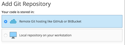 Screenshot of the Add Git repository selection in Plesk